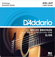 Струны для акустической 12-струнной гитары EJ36. бронза, 80/20 Light. 10-47